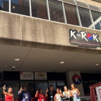 Group of students posing in front of Korean Restaurant